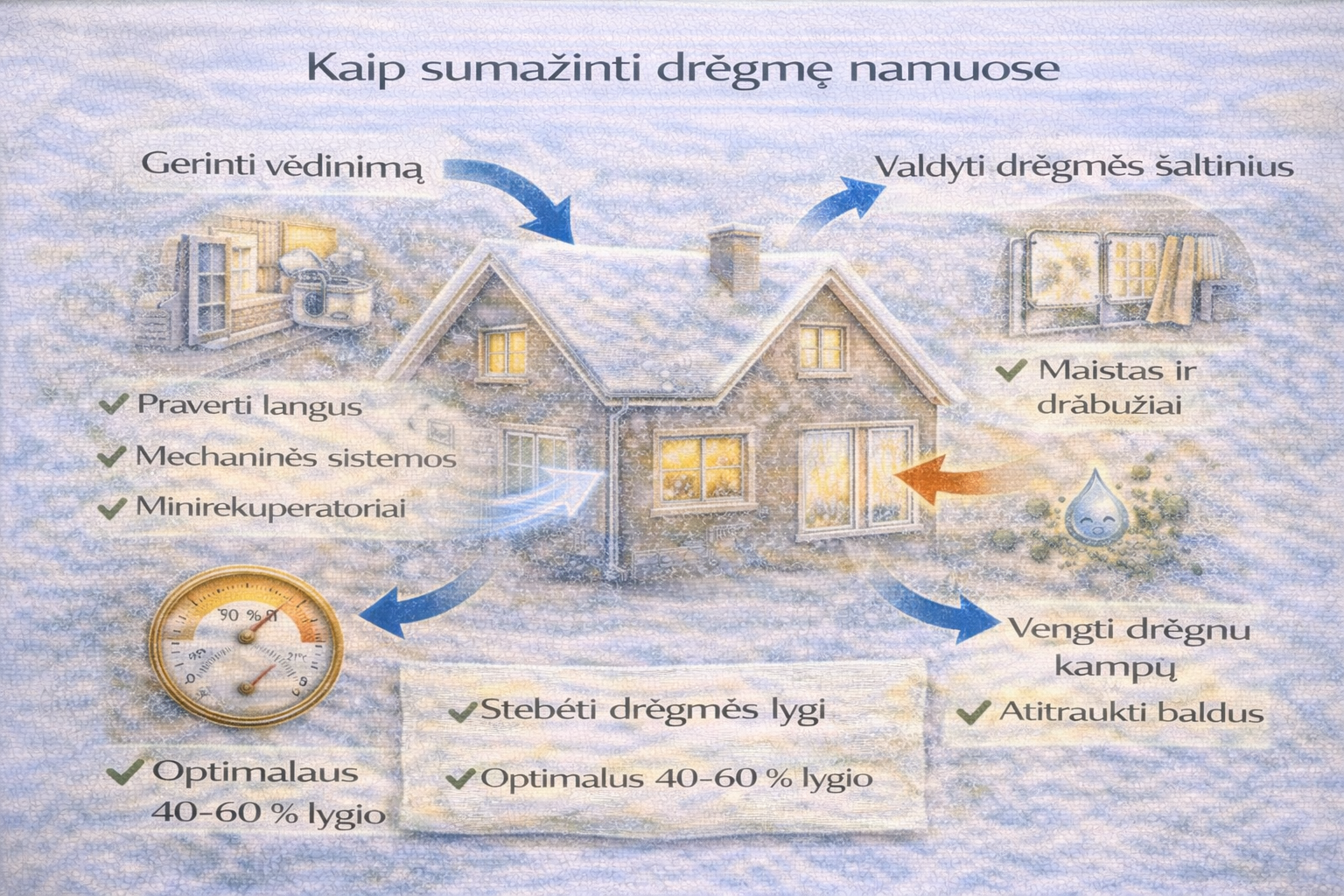 Kaip sumažinti drėgmę